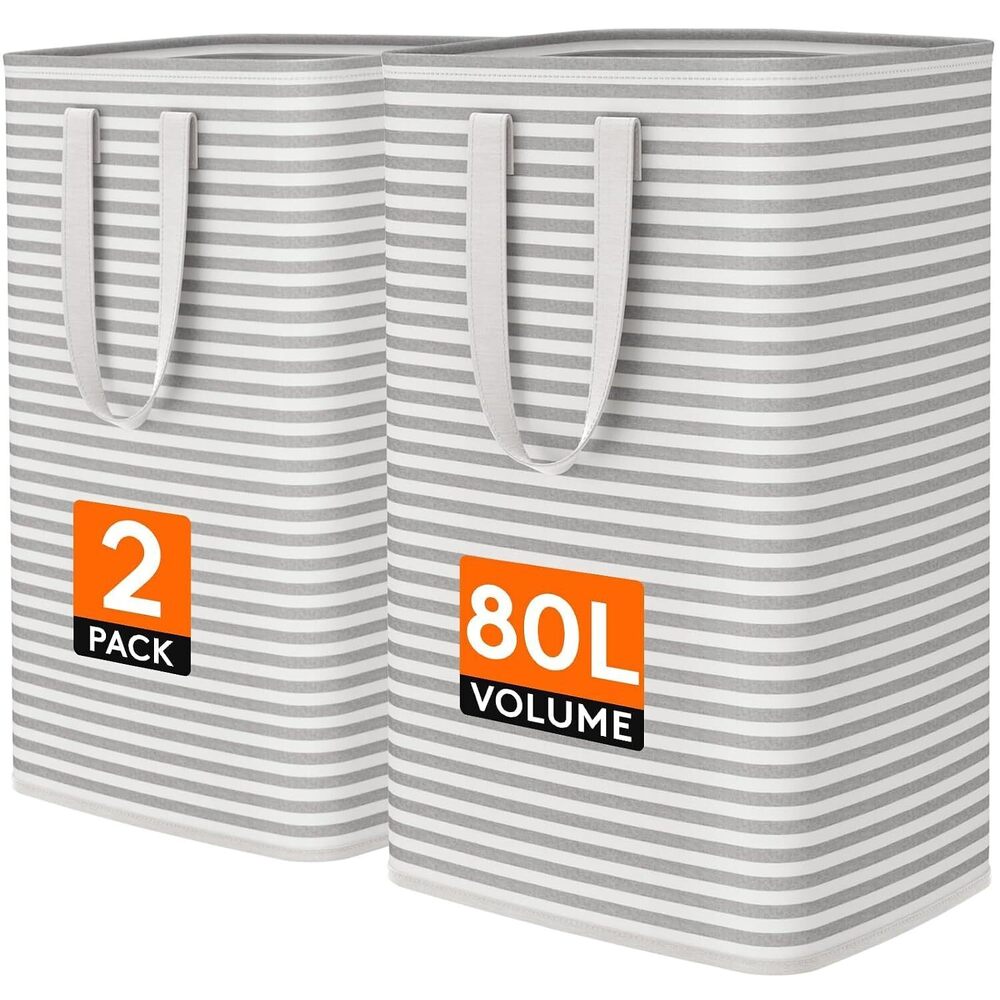 2 Pack Laundry Basket 80L Each, Collapsible Clothes Hamper with